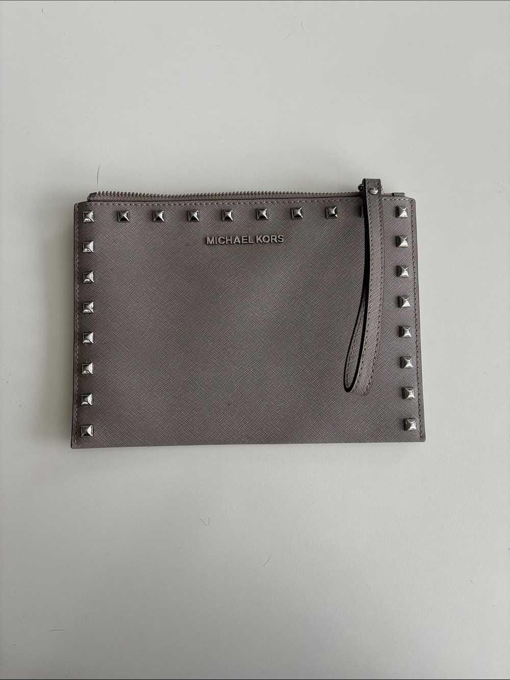 Michael Kors Silver-Gray Studded Wristlet Pouch